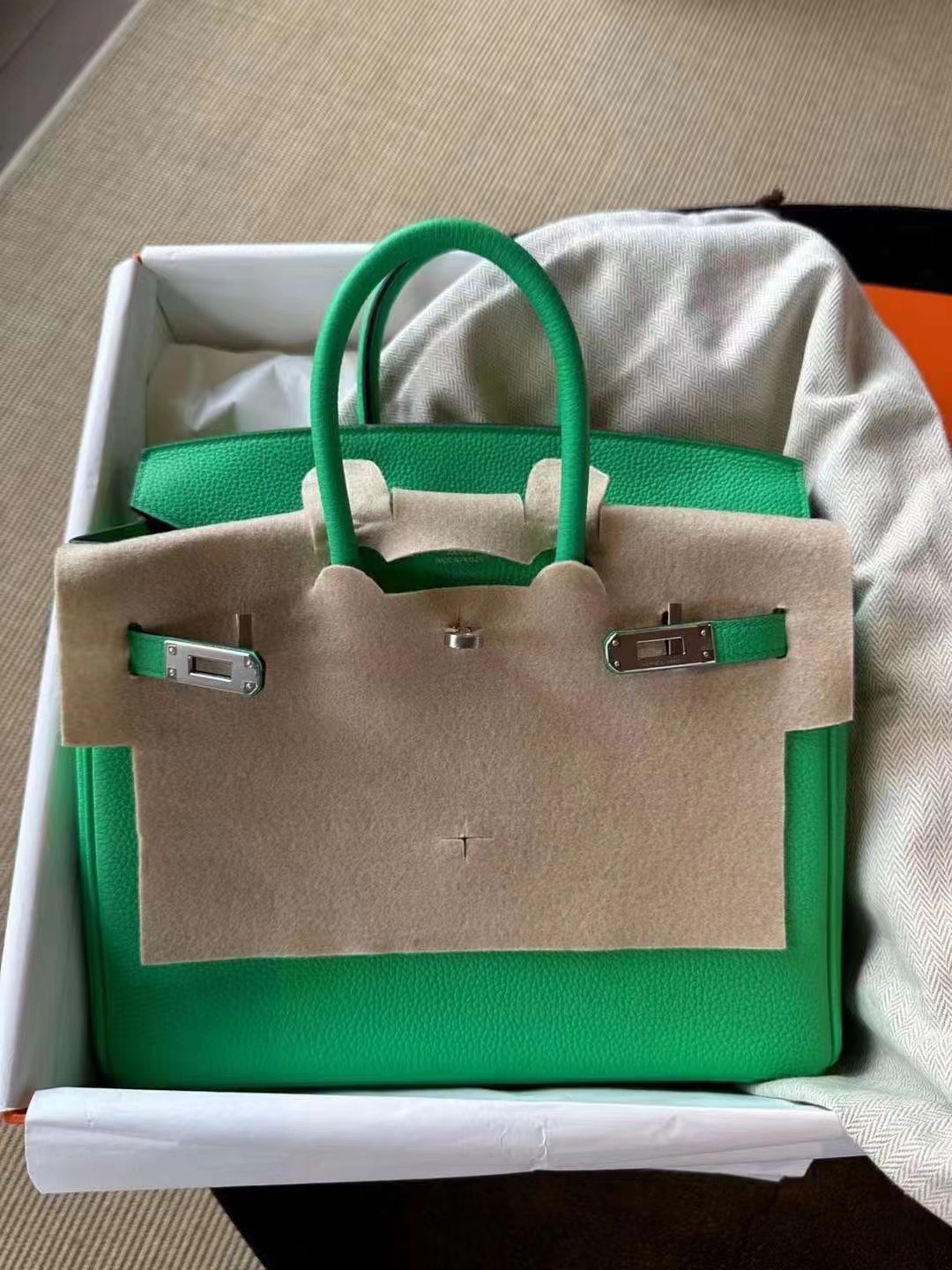 에르메스 버킨백25 그린 은장 토고가죽